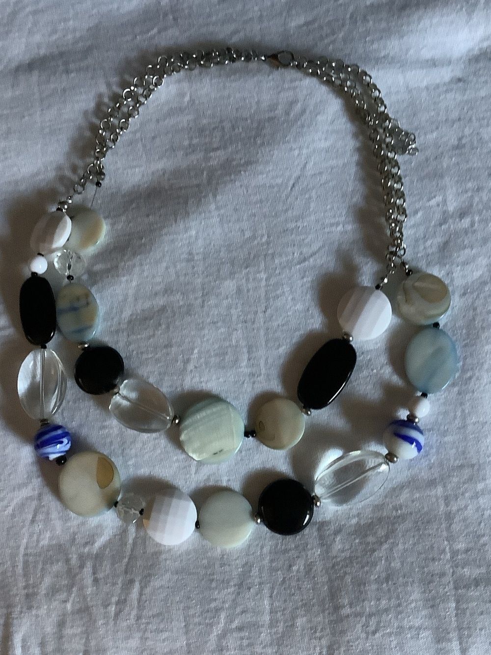 Elegant Multi-Bead Women's Necklace in Black, White, Blue and Cream